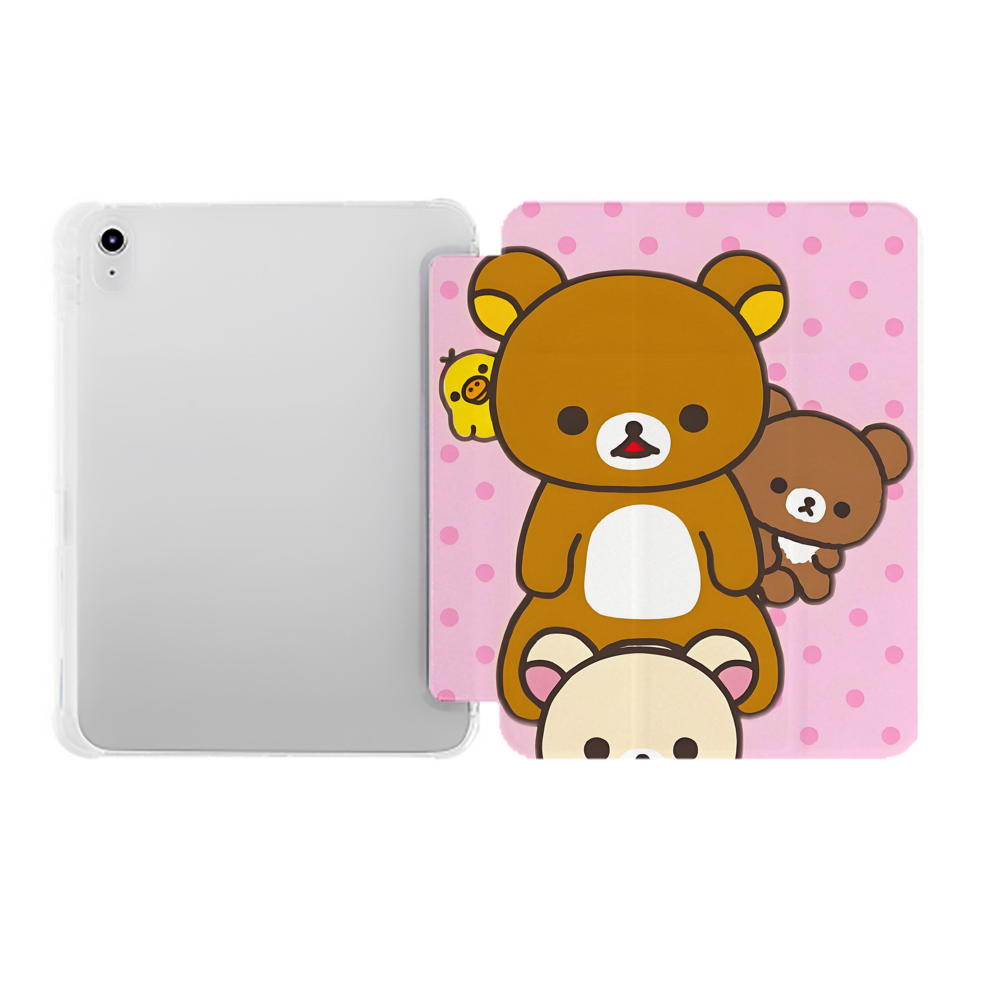 （画像用） リラックマ リラックマ キイロイトリ Rilakkuma Korilakkuma Kiiroitori IPad ケース ペン収納付き 三つ折りスタンド PUレザー×シリコン 対応機種9.5/10.5/10.9インチ